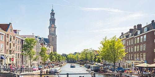 Amsterdam canal and bikes on bridge